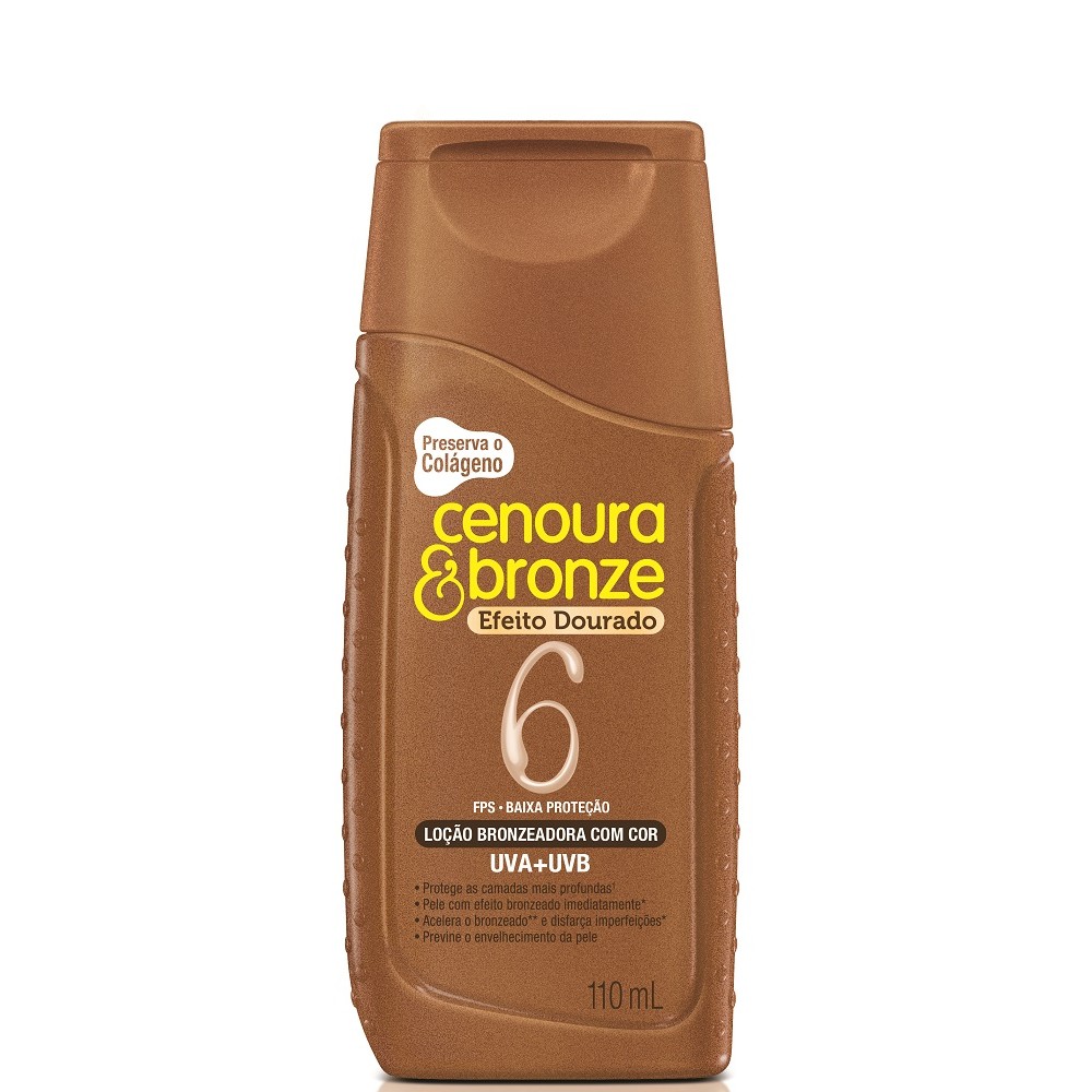 Protetor Solar Cenoura & Bronze Efeito Dourado FPS 6 Locao com Cor 110ml