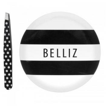 Kit de Maquiagem Black e White Belliz Espelho e Pinça