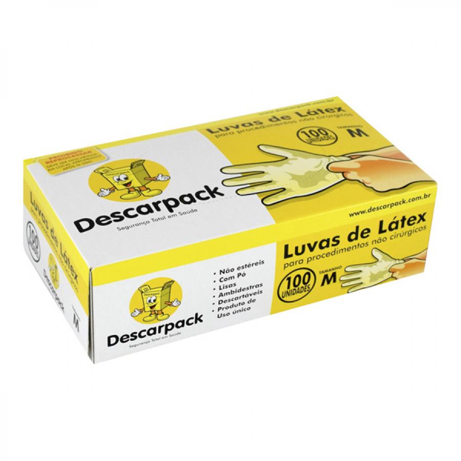 LUVA DESCARPACK LATEX COM TALCO M 100 UNIDADES NAO MEDICA